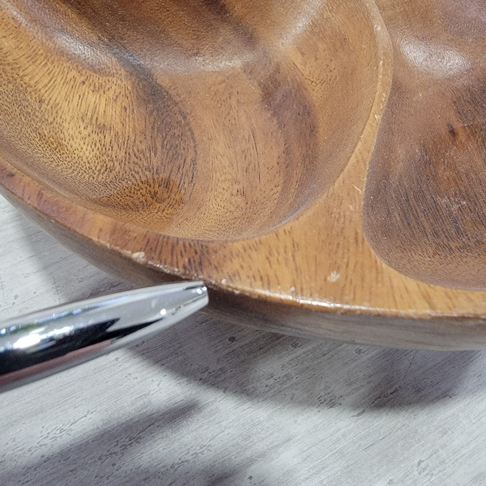 Vintage Wooden Swivel Serving Dish Divided Plate Carved Lazy Susan Mid-Century - Picture 11 of 15
